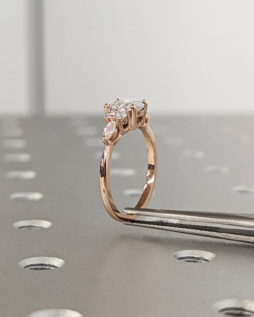 1ct Lab Diamond Oval Engagement Ring, Oval Lab Diamond and Multi-Stone Wedding Ring, Rose Gold Lab Diamond Ring, Cluster Ring, Anniversary