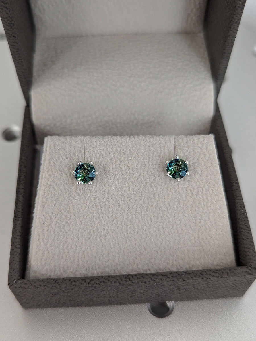 14K Gold Peacock Sapphire Stud