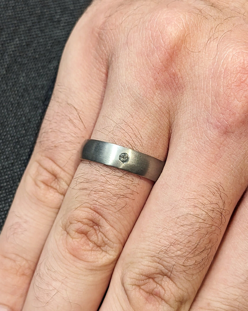 Salt and Pepper Diamond Wedding Ring, Titanium Wedding Band, Men's Ring, Domed Titanium Ring, Handmade to Order, Promise Ring for Him, Gift