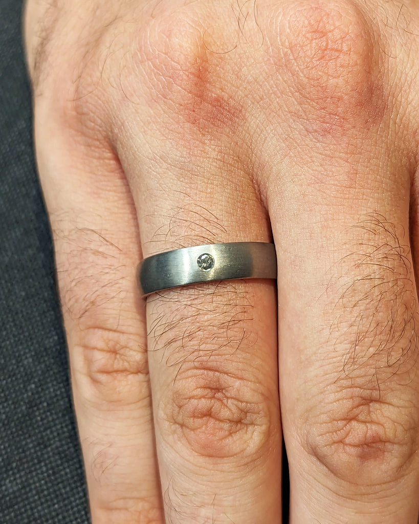 Salt and Pepper Diamond Wedding Ring, Titanium Wedding Band, Men's Ring, Domed Titanium Ring, Handmade to Order, Promise Ring for Him, Gift