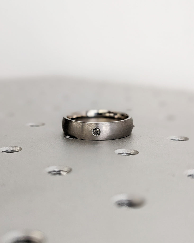 Salt and Pepper Diamond Wedding Ring, Titanium Wedding Band, Men's Ring, Domed Titanium Ring, Handmade to Order, Promise Ring for Him, Gift