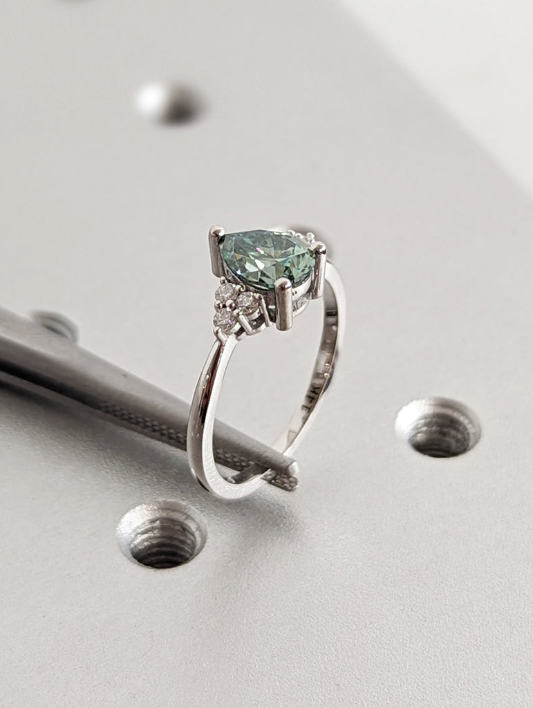 Pear Blue Moissanite Engagement Ring, Heavenly Wedding Ring, Cyan Blue Moissanite Ring, Ring for Women, Anniversary Gift Ring, Cluster Ring