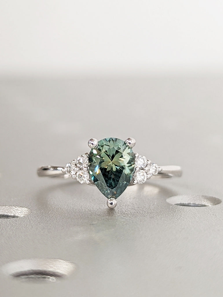 Pear Blue Moissanite Engagement Ring, Heavenly Wedding Ring, Cyan Blue Moissanite Ring, Ring for Women, Anniversary Gift Ring, Cluster Ring