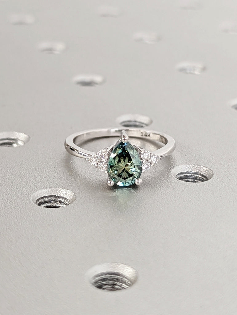 Pear Blue Moissanite Engagement Ring, Heavenly Wedding Ring, Cyan Blue Moissanite Ring, Ring for Women, Anniversary Gift Ring, Cluster Ring