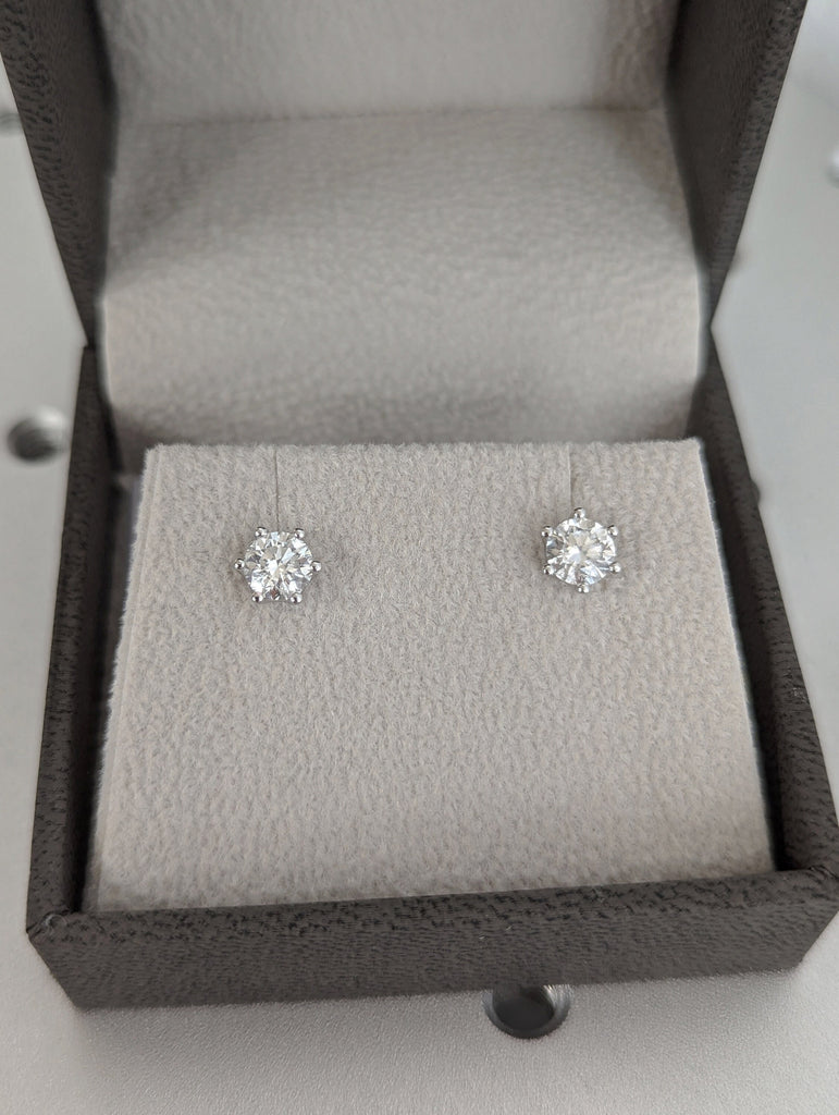 1 TCW Round Cut Moissanite Stud Earrings, Six Prongs Earrings, Moissanite Wedding Earrings, Push Back Earrings, Anniversary Gift, Solitaire