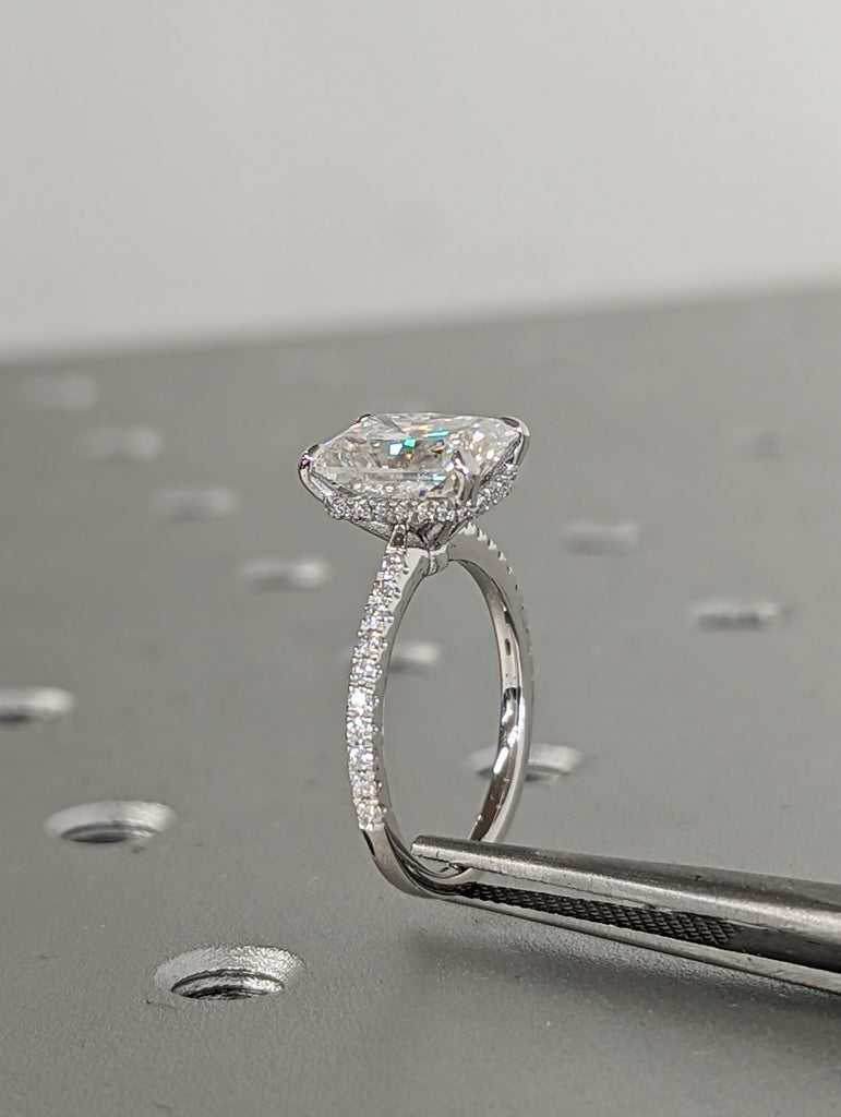 14K White Gold Hidden Halo Lab Diamond Engagement Ring