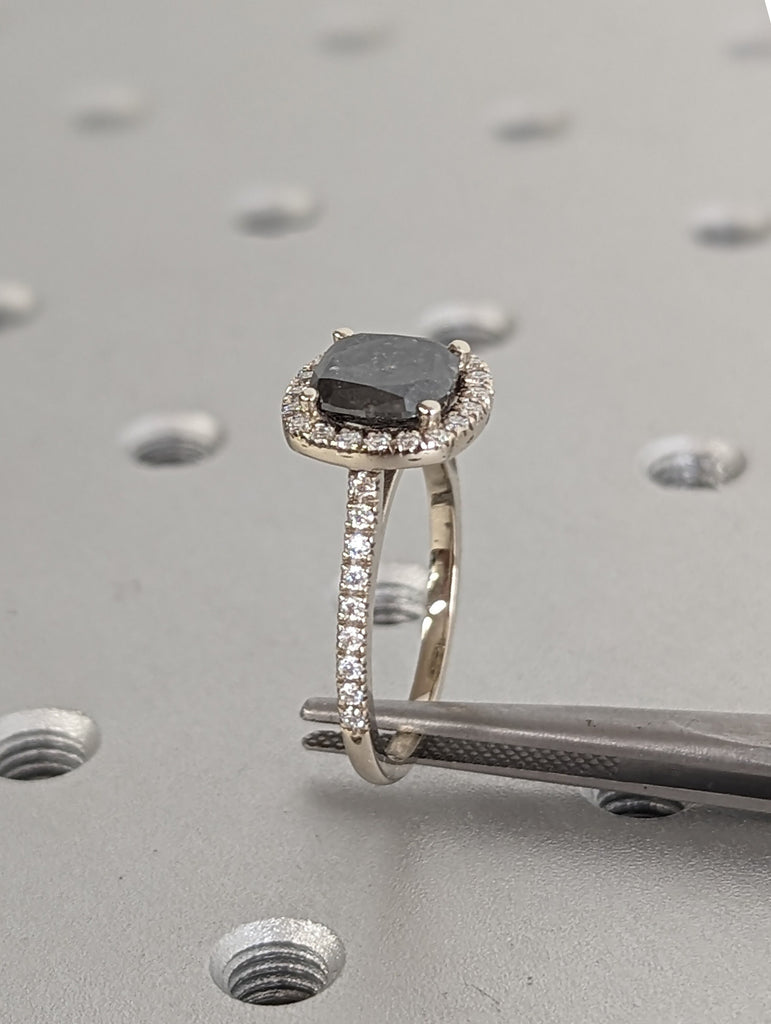 Dazzling 2ct Cushion Cut Salt and Pepper Diamond Halo Wedding Anniversary Ring