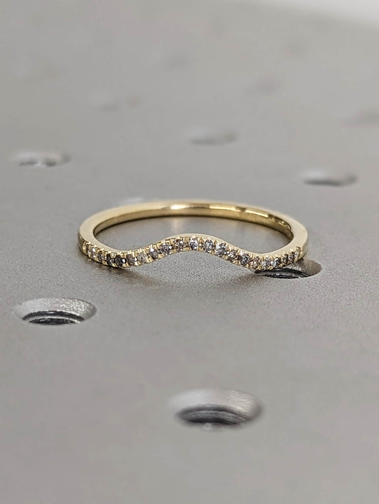 14K Yellow Gold Salt and Pepper Diamond Curved Half Eternity Ring | Dainty Stacking Ring | Unique Wedding Band | Personalized Wedding Ring