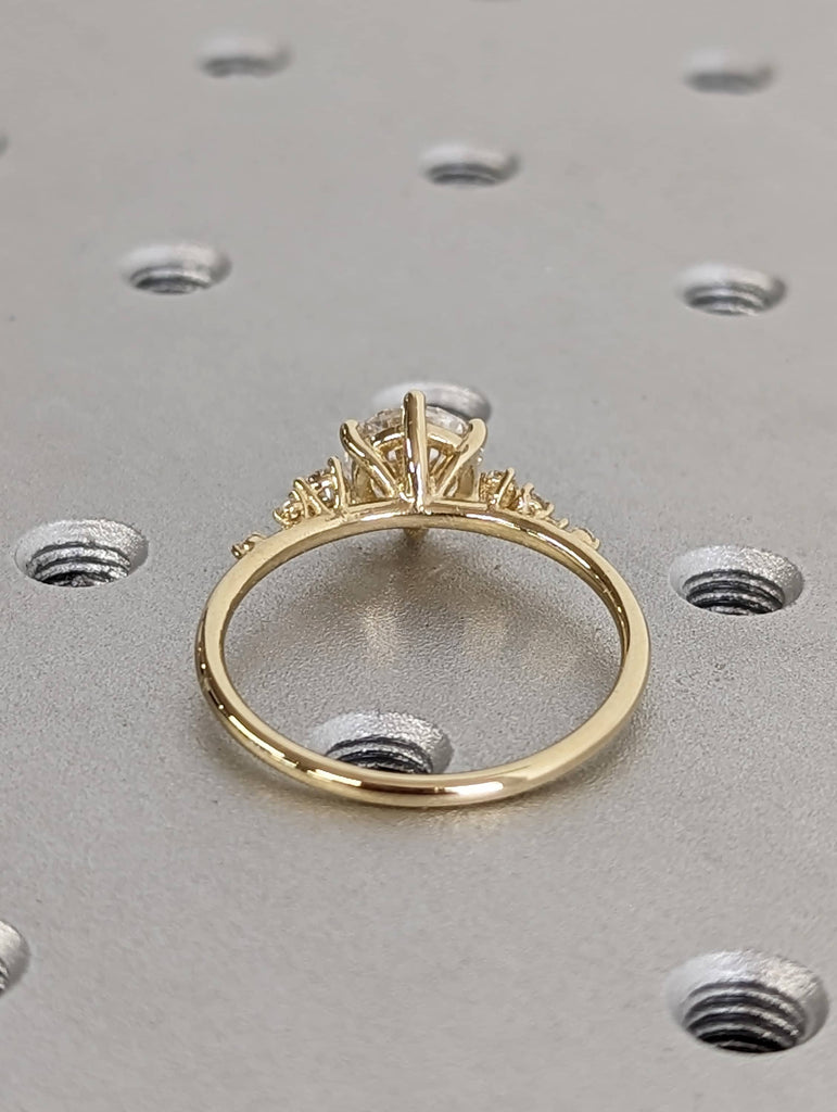 1.5ct Round Moissanite 14K Yellow Gold Engagement Ring Set | Snowdrift Moissanite Cluster Wedding Ring Set | Luxury Gift for her