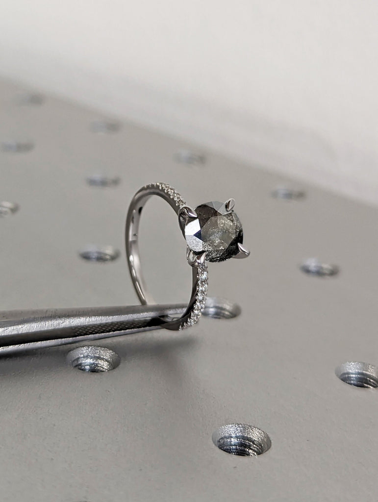 Vintage salt and pepper diamond engagement ring white gold engagement ring diamond eternity ring wedding Bridal Anniversary promise ring