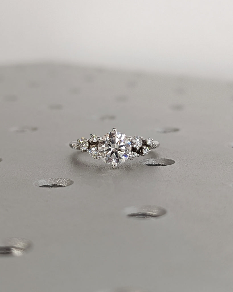 Round moissanite ring vintage moissanite engagement ring white gold unique snowdrift 6 prong engagement ring diamond wedding ring for women