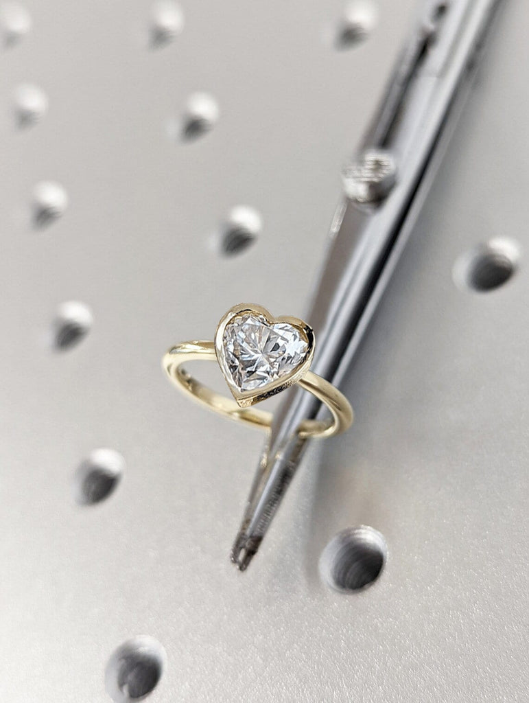2CT Heart Shape Cut Moissanite Solitaire Ring, 14K Yellow Gold Engagement Ring, Bezel Setting, Statement Ring, Gift For Her, Bridal Set