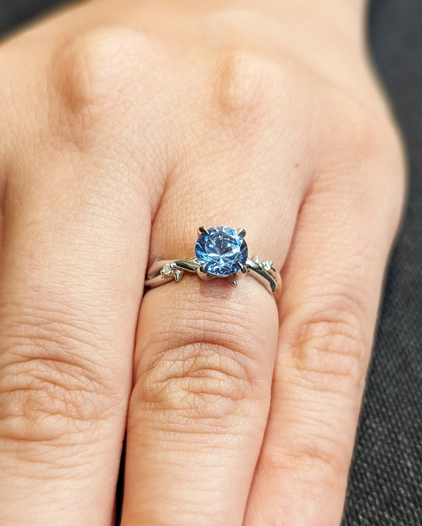 Unique Aquamarine Ring, Elegant Engagement Ring, Blue Promise Ring, 14k Round Cut Aquamarine Ring, Anniversary Birthday Gift For Her