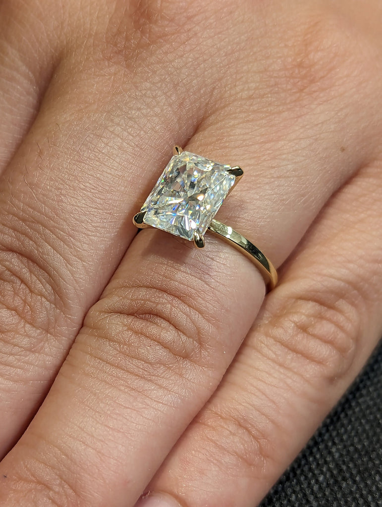 Classic 3ct Radiant Cut Moissanite 14K Yellow Gold Proposal Ring