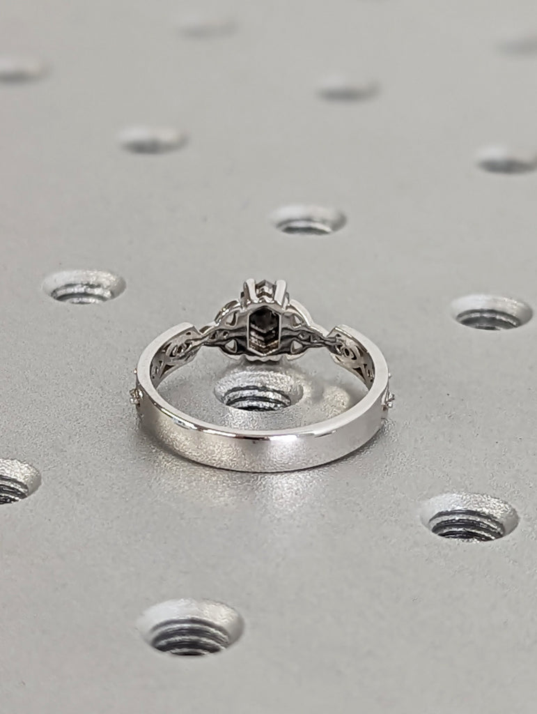 Vintage 0.5ct Hexagon Salt and Pepper Diamond 14K White Gold Proposal Ring | Celtic Knot Engagement Ring | Eternal Love Bridal Jewellery