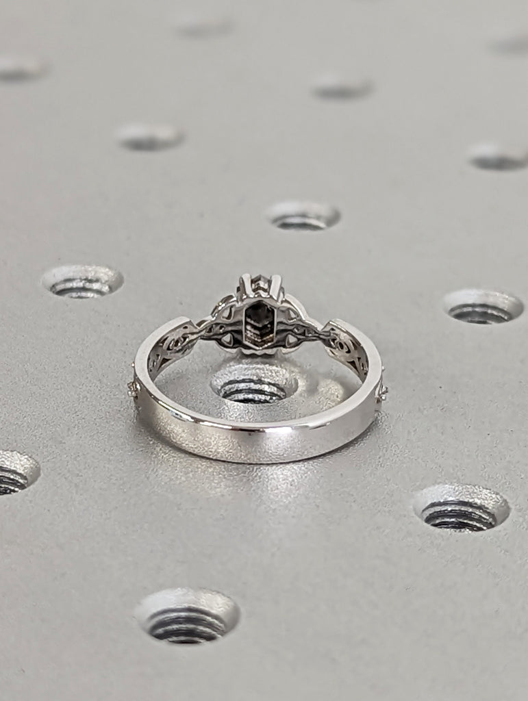 0.5ct Hexagon Salt and Pepper Diamond 14K White Gold Engagement Ring | Celtic Knot Wedding Band | Vintage Proposal Ring | Bridal Jewelry