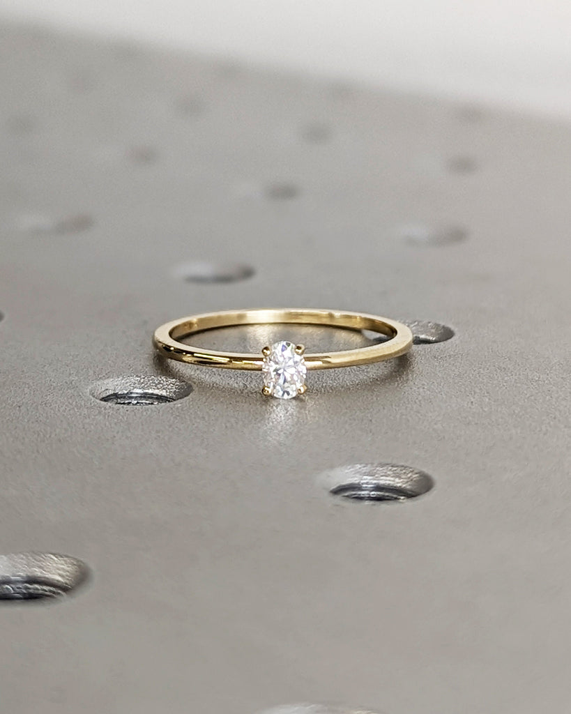0.25ct Lab Diamond Oval Engagement Ring, Oval Lab Diamond and Solitaire Wedding Ring, Yellow Gold Lab Diamond Ring, Thin Dainty Promise Ring