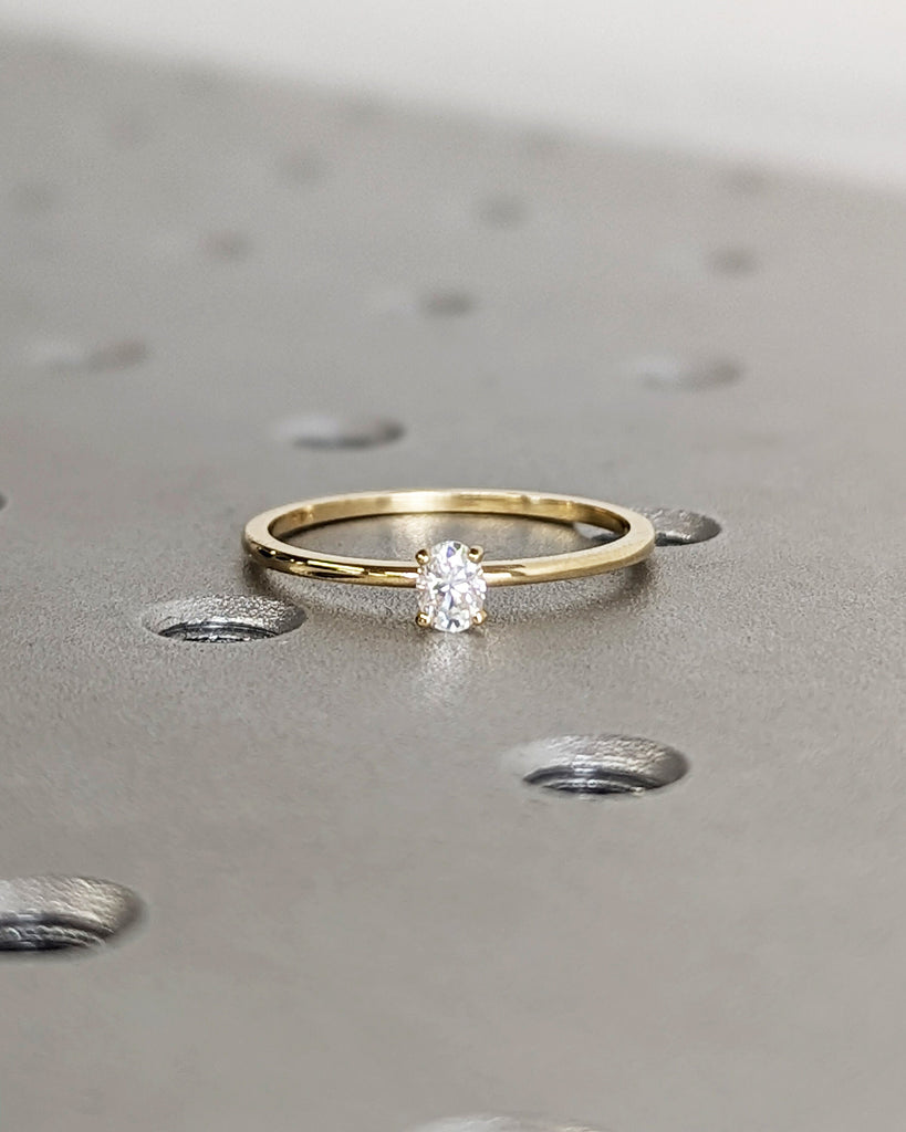 0.25ct Moissanite Oval Engagement Ring, Oval Moissanite and Solitaire Wedding Ring, Yellow Gold Moissanite Ring, Dainty Promise Ring for Her