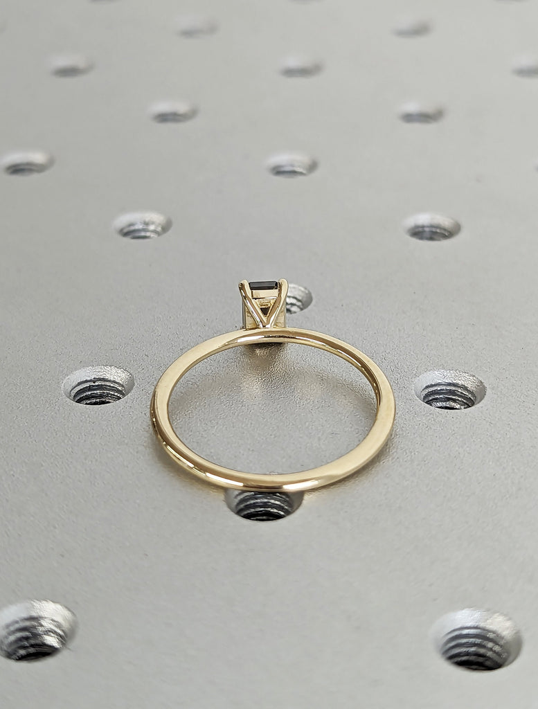 1ct Emerald Cut Salt and Pepper Diamond Solitaire Proposal Ring | 14K Yellow Gold Engagement Ring | Custom Wedding Anniversary Ring for Her