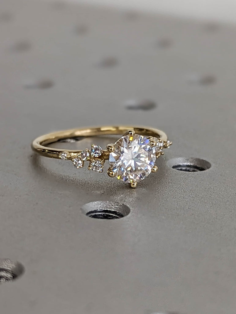 1.5ct Round Moissanite 14K Yellow Gold 6 Prongs Diamond Engagement Ring