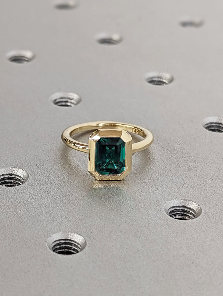 1.5ct Emerald Cut Lab Grown Emerald Solitaire 14k Yellow Gold Proposal Ring