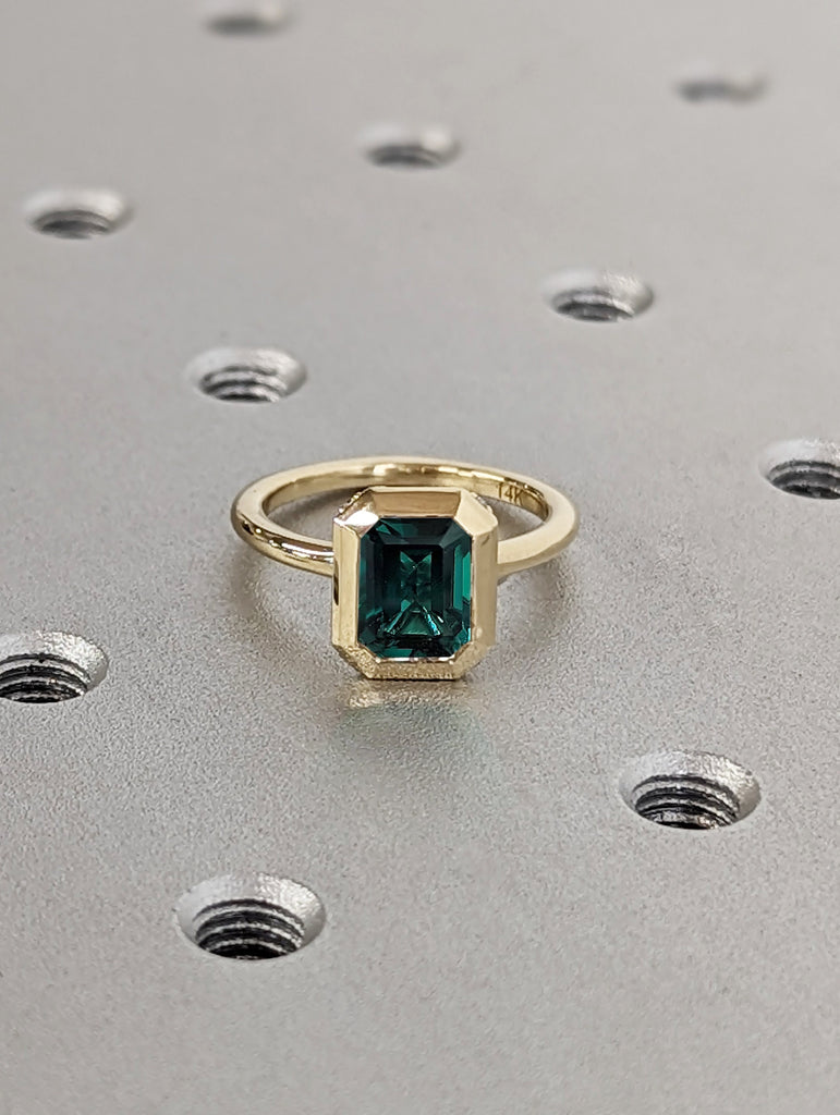 1.5ct Emerald Cut Lab Grown Emerald Solitaire 14k Yellow Gold Proposal Ring