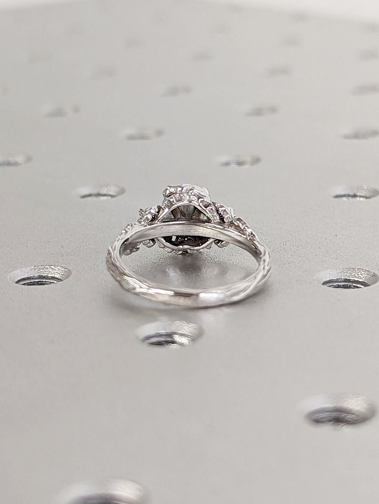 Nature inspired moissanite bridal ring / Branch diamond engagement ring / Twig moissanite engagement ring / Twig and Thistle Leaf / Art Deco