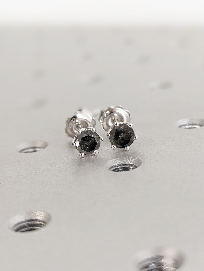 Salt and Pepper Diamond Stud Earrings, Galaxy Diamond Wedding Earrings, Push Back Earrings, Simple Stud Earrings for Women, Gifts for Her