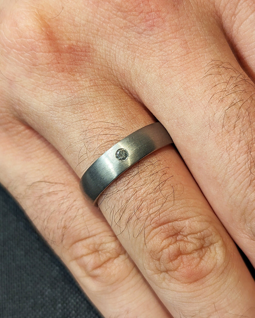 Salt and Pepper Diamond Wedding Ring, Titanium Wedding Band, Men's Ring, Domed Titanium Ring, Handmade to Order, Promise Ring for Him, Gift