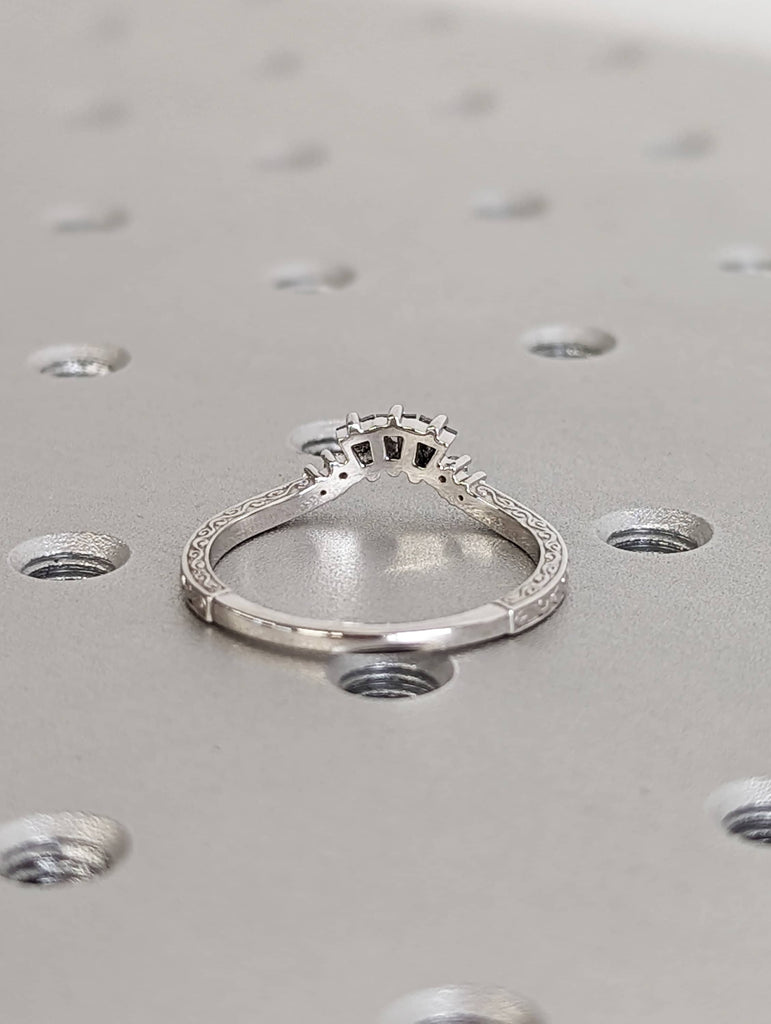 14K White Gold Salt and Pepper Diamond Wedding Ring | 1920s Vintage Diamond Ring | Art Deco Eternity Ring | Anniversary Gift for Her