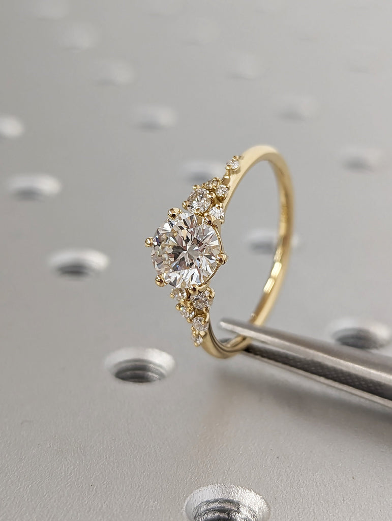 1ct Round Moissanite 18K Yellow Gold Snowdrift Diamond Cluster Promise Ring