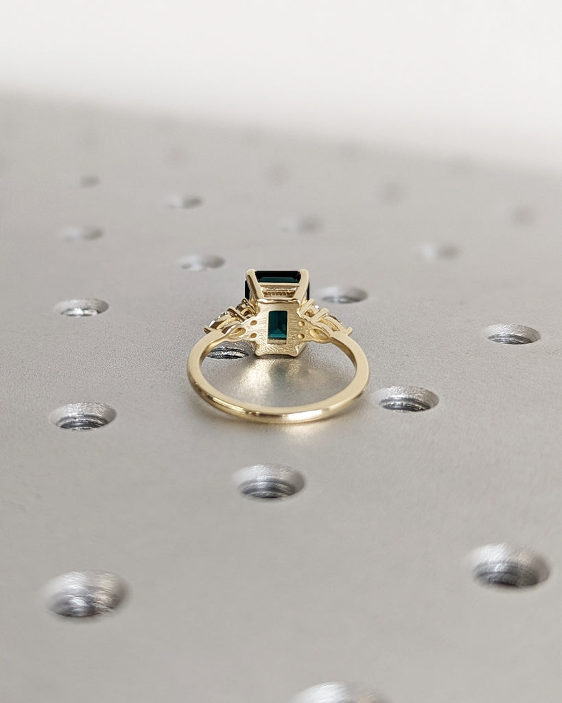 Emerald Ring Vintage Emerald Engagement Ring 14K Yellow Gold Ring Gift Unique Antique Wedding Promise Anniversary Ring For Her Birthstone