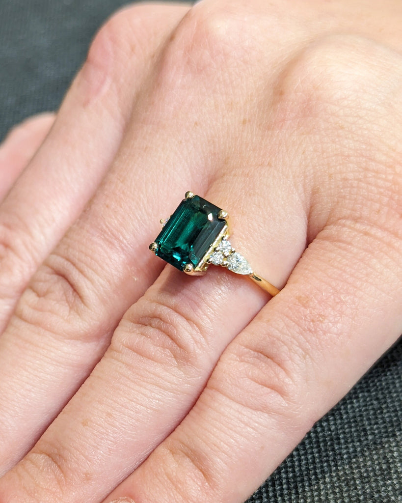 Emerald Ring Vintage Emerald Engagement Ring 14K Yellow Gold Ring Gift Unique Antique Wedding Promise Anniversary Ring For Her Birthstone