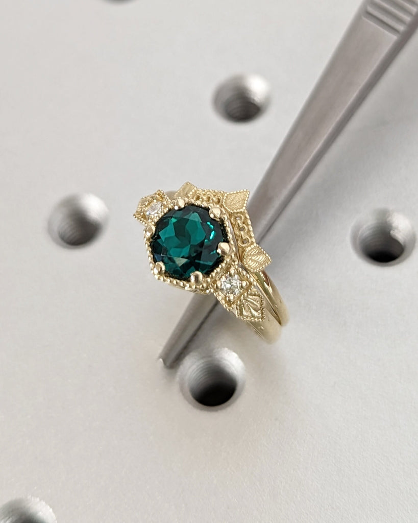 Emerald Ring Vintage Emerald Engagement Ring 14K Yellow Gold Ring Gift Unique Antique Wedding Promise Anniversary Ring For Her Birthstone