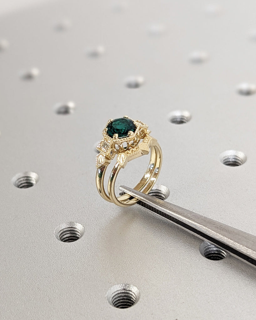 Emerald Ring Vintage Emerald Engagement Ring 14K Yellow Gold Ring Gift Unique Antique Wedding Promise Anniversary Ring For Her Birthstone