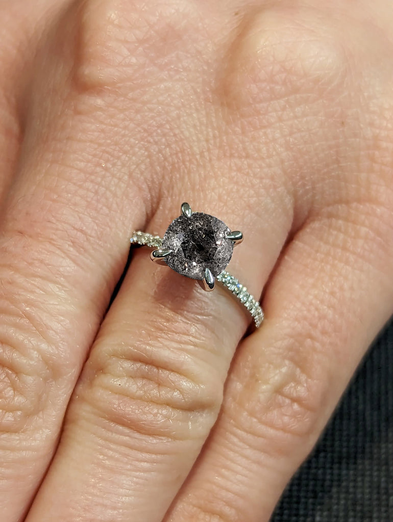 Vintage salt and pepper diamond engagement ring white gold engagement ring diamond eternity ring wedding Bridal Anniversary promise ring