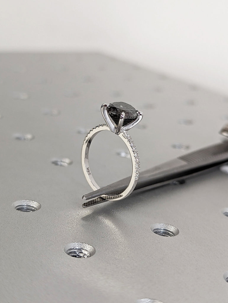 Vintage salt and pepper diamond engagement ring white gold engagement ring diamond eternity ring wedding Bridal Anniversary promise ring