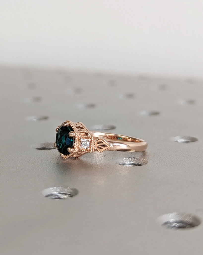 Emerald ring vintage emerald engagement ring 14k rose gold ring gift unique antique wedding promise anniversary ring for her birthstone ring