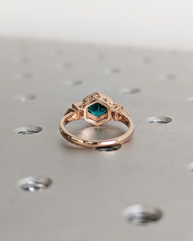 Emerald ring vintage emerald engagement ring 14k rose gold ring gift unique antique wedding promise anniversary ring for her birthstone ring