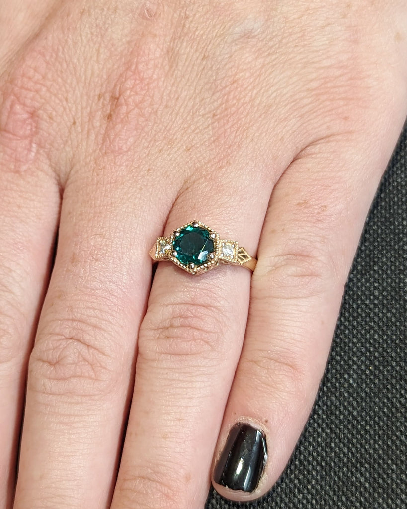 Emerald ring vintage emerald engagement ring 14k rose gold ring gift unique antique wedding promise anniversary ring for her birthstone ring