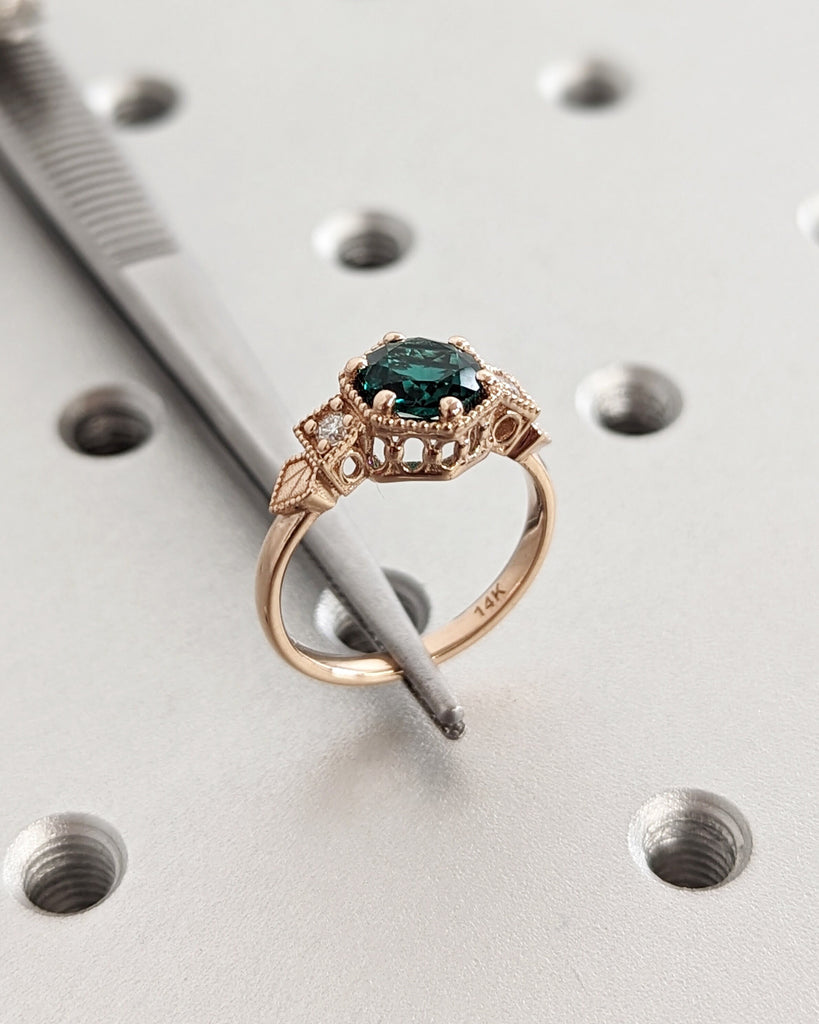 Emerald ring vintage emerald engagement ring 14k rose gold ring gift unique antique wedding promise anniversary ring for her birthstone ring