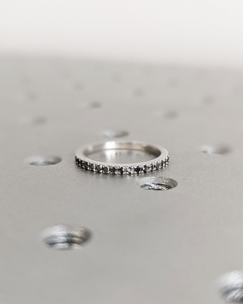 Salt and Pepper Diamond Eternity Ring, Half Eternity Diamond Ring, Half Around Diamond Wedding Band, Stackable Diamond Ring, Ring Guard