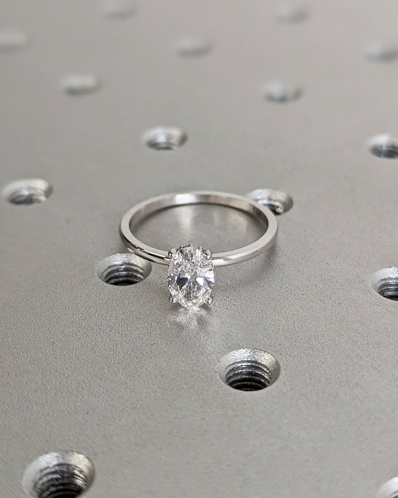 1ct Hidden halo engagement ring, solitaire oval lab diamond ring, Hidden Halo Ring, Oval Cut Solitaire Engagement Ring in 14K White gold