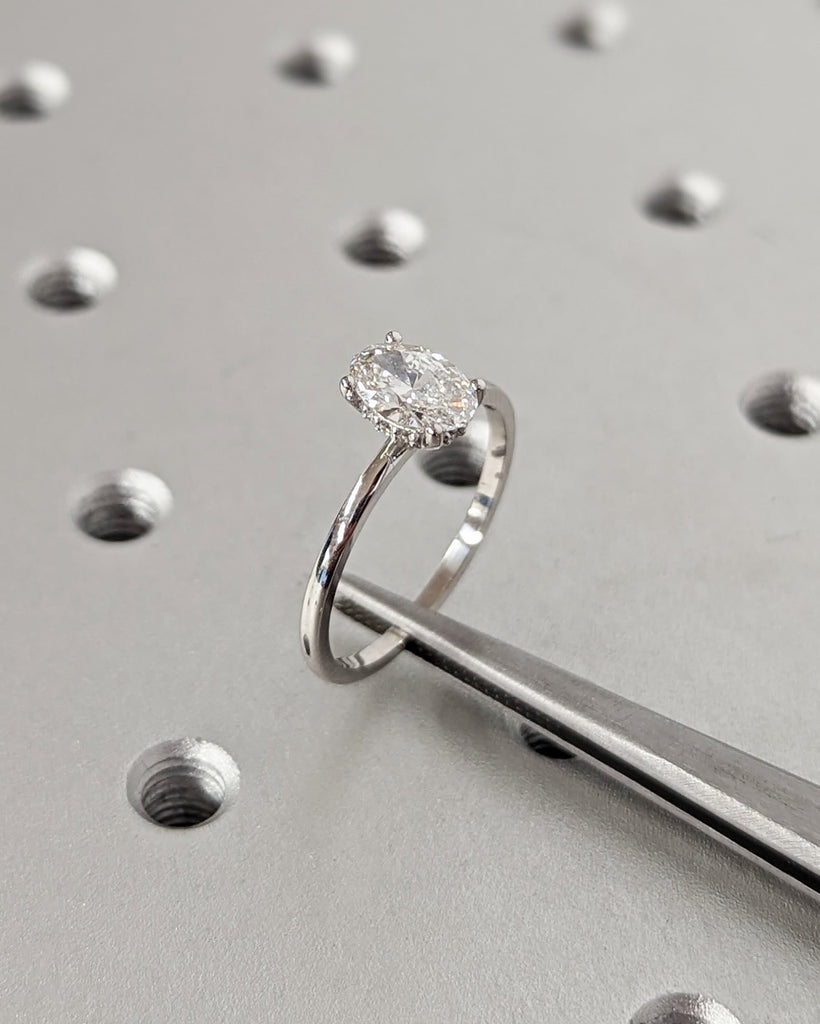 Oval Engagement Ring, 1ct Oval cut Moissanite engagement ring, diamond hidden halo ring, Art Deco, Simple Promise Ring, Anniversary Gift