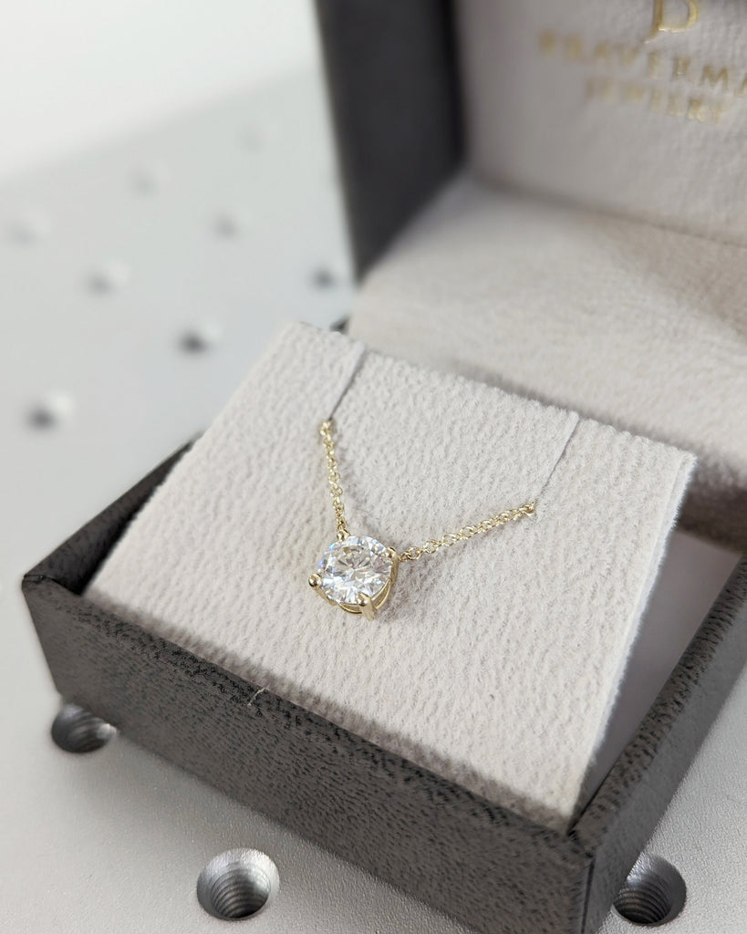 1CT Moissanite Necklace • Round Moissanite Necklace • Moissanite Solitaire Necklace • Perfect Gift for Her • Minimalist Solitaire • Handmade