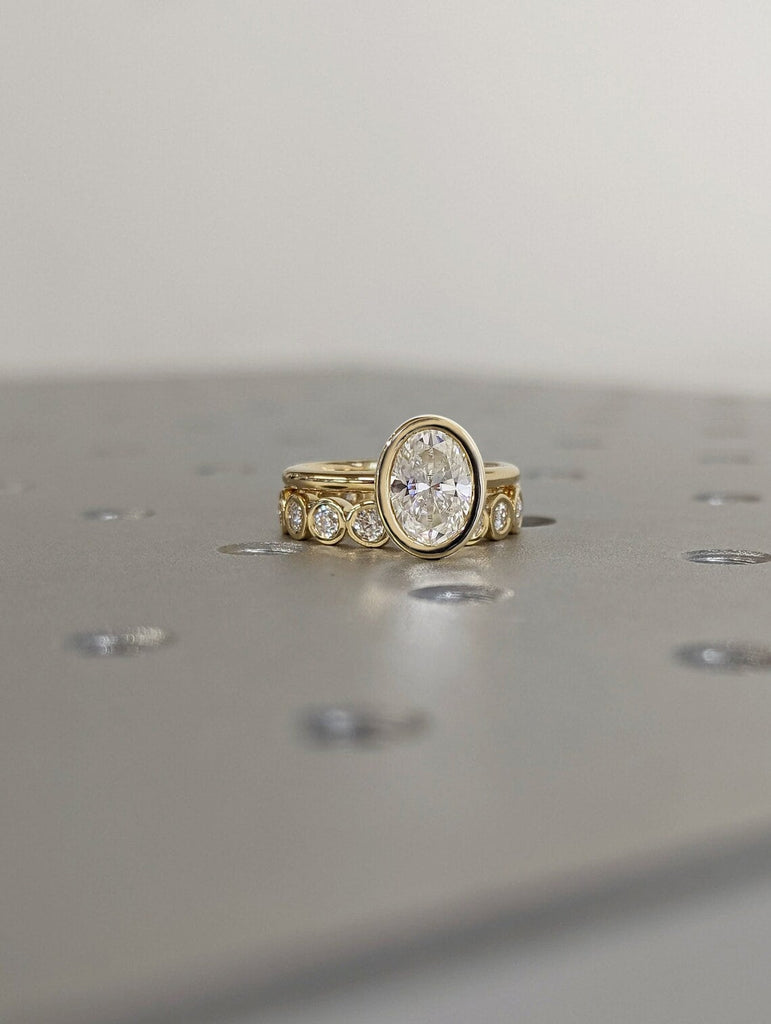 2 Carat Oval Bezel Solitaire Ring Brilliant Cut Lab Diamond Engagement Ring Dainty Promise Bezel Ring Solitaire Bezel Ring Vintage Bridal