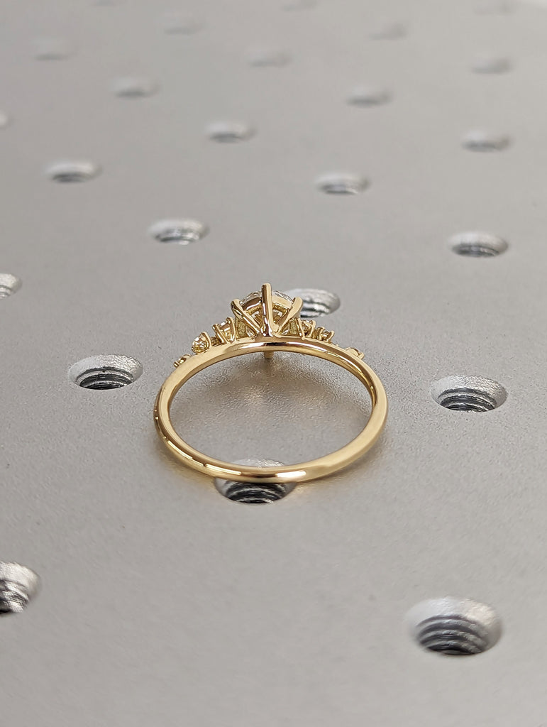 1ct Round Lab Grown Diamond 18K Yellow Gold Engagement Ring | Unique Snowdrift 6 Prong Diamond Cluster Promise Ring | Wedding Ring for Her