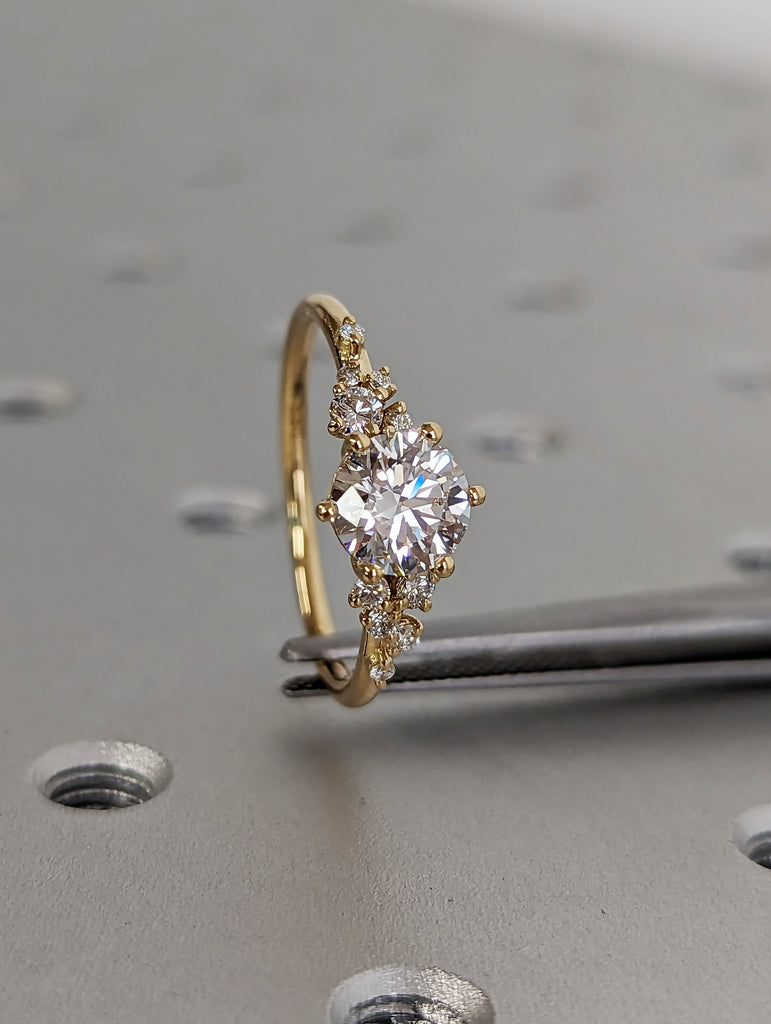 1ct Round Lab Diamond 18K Yellow Gold Snowdrift Diamond Cluster Wedding Ring
