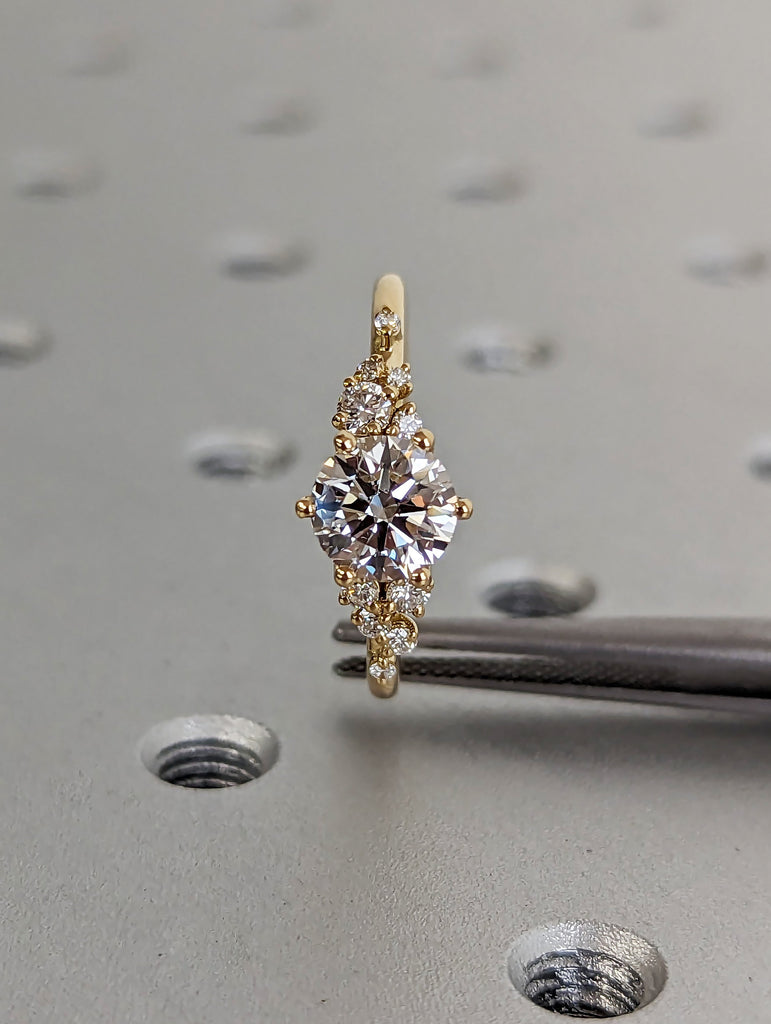 6 Prong 1ct Round Lab Grown Diamond 18K Yellow Gold Snowdrift Diamond Cluster Promise Ring