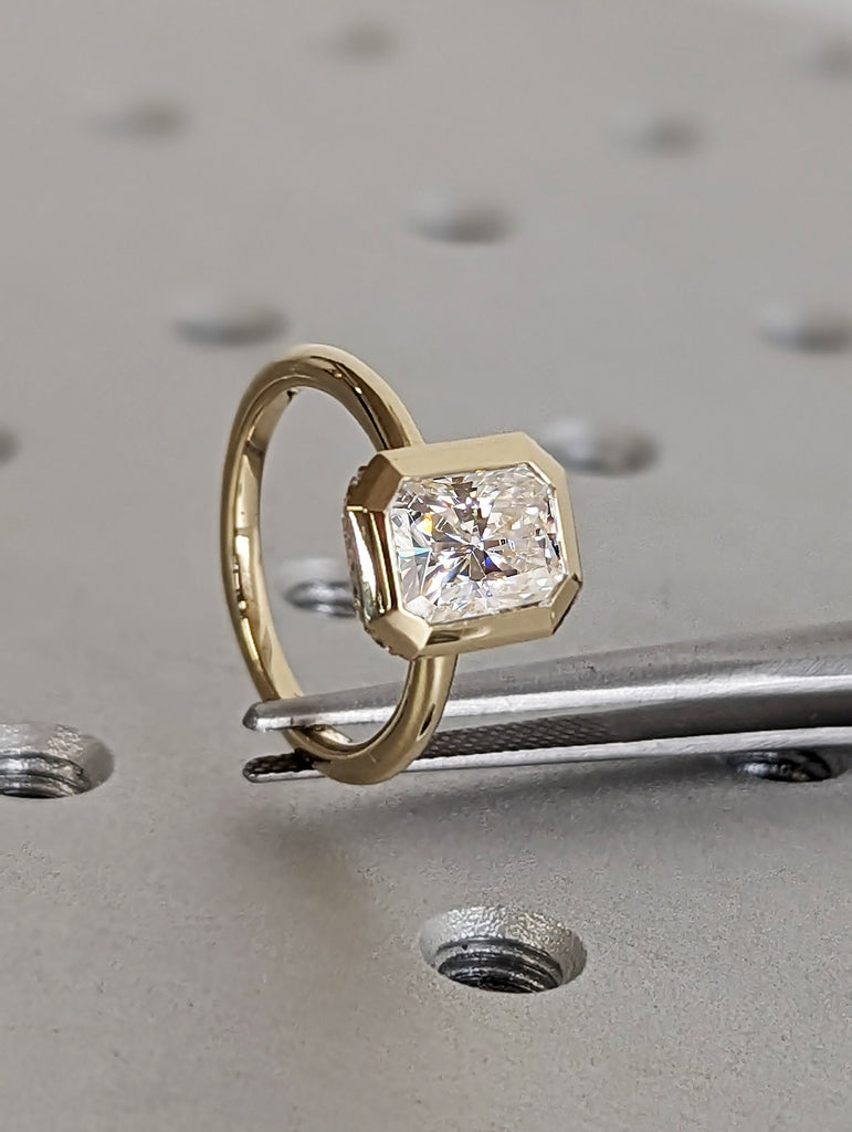1.5ct Radiant Cut Lab Grown Diamond Hidden Halo 14k Yellow Gold Engagement Ring
